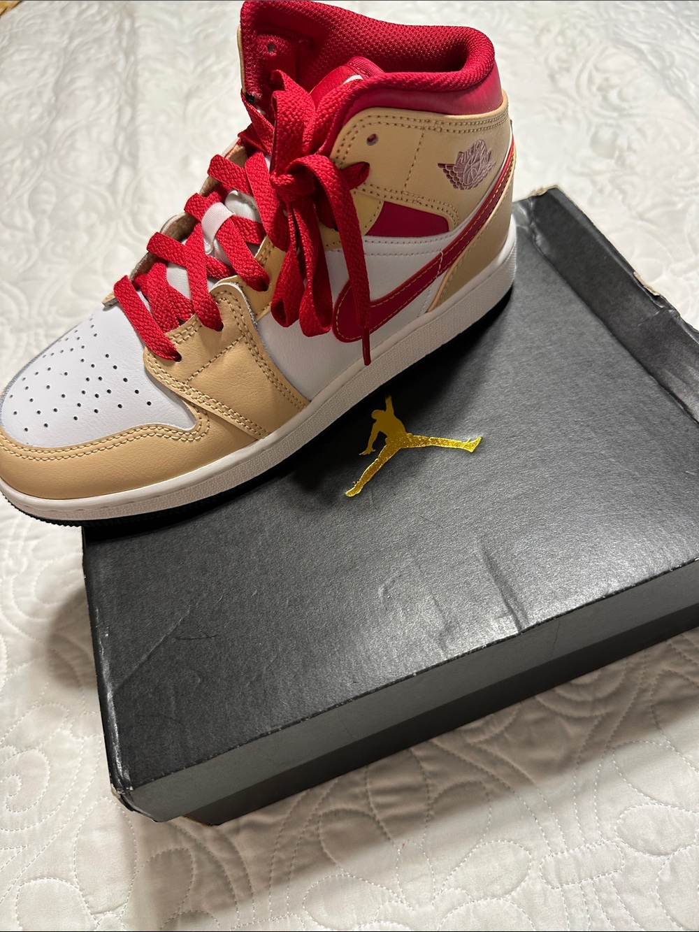 Nike Kids High-Top Sneakers in Red, White & Tan